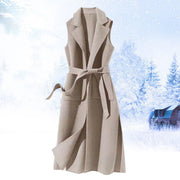 Women's Woolen Vest Jacket – Long Sleeveless Winter Layer Coat