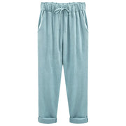 Cotton Linen Pants - Elastic Waist Ankle Length Casual Trousers