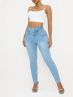 Load image into Gallery viewer, Women'S High-Waisted Stretch Denim Jeans - Sexy Slim Fit with Butt Lifting, Casual Style, Light Blue, All-Season Comfort, High W
