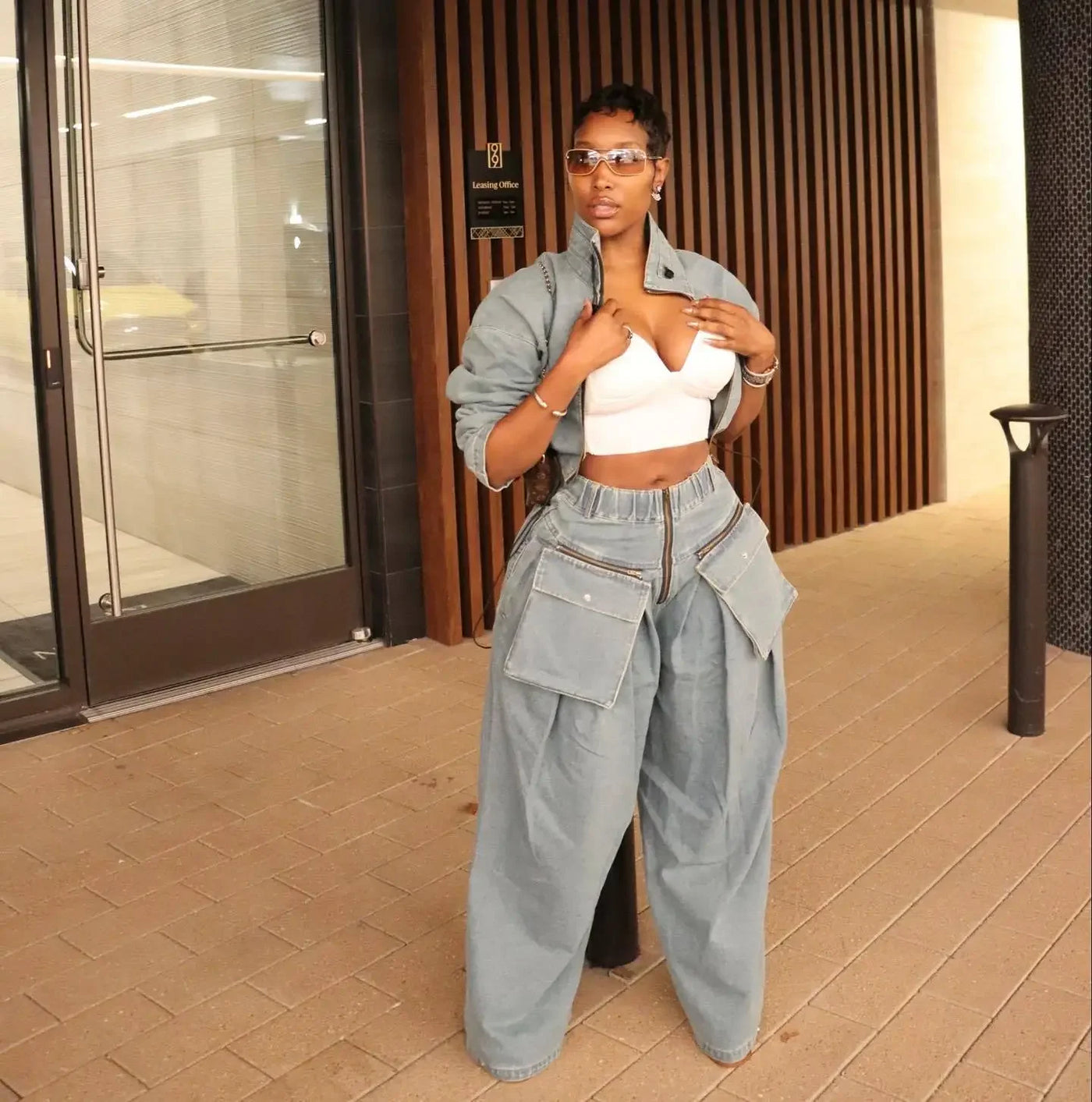 Women's Wide Leg Denim Two Piece Jacket | OWNLUXE