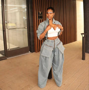 Women's Wide Leg Denim Two Piece Jacket | OWNLUXE