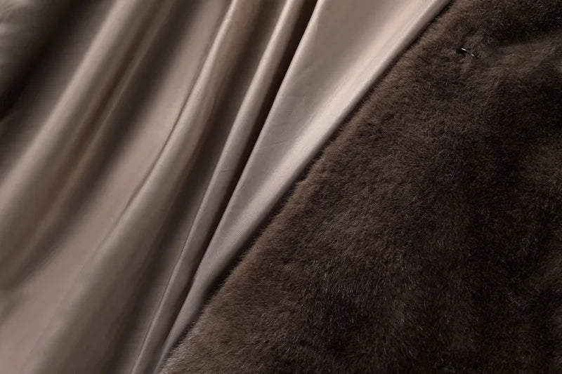Neo Mint Luxury Faux Mink Fur Coat - Women's Long Winter Overcoat with Crystal Hooks