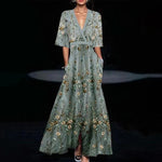 Load image into Gallery viewer, V-Neck Short Sleeve A-Line Maxi Dress – Casual Spring/Summer Wear

