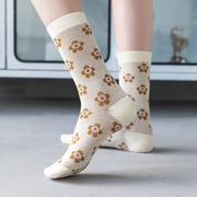 1 Pair Women Socks Spring Autumn Retro Style Men Couple Cotton Socks Flower Stripe Plaid Pattern Solid Colorful Socks EUR 37-43