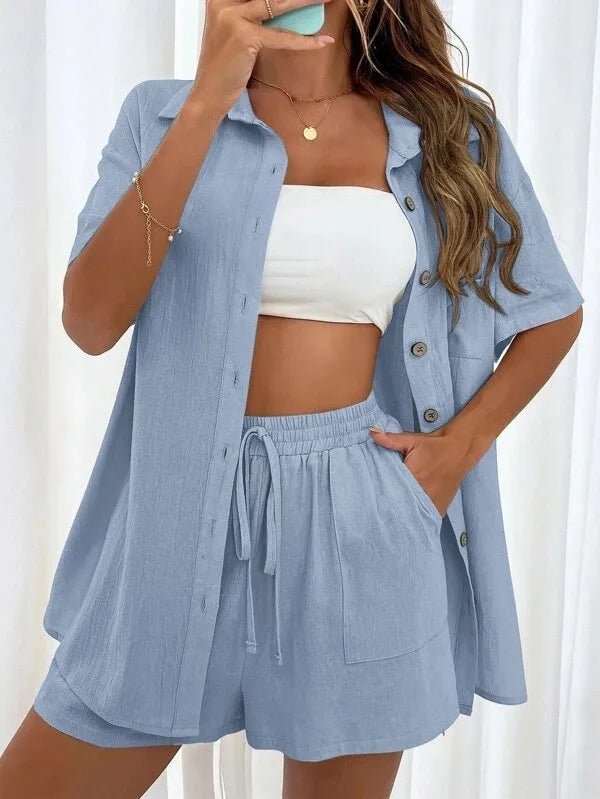 Casual Cotton Short Set Women Spring Summer Short Sleeve Two Piece | OWNLUXE
