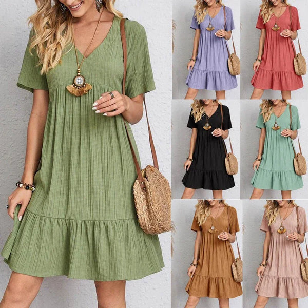 Women's V-Neck Dress (Light Green) | OWNLUXE