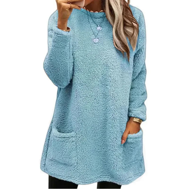 Faux Fur Lined Knit Sweater – Extra-Long Winter Pullover