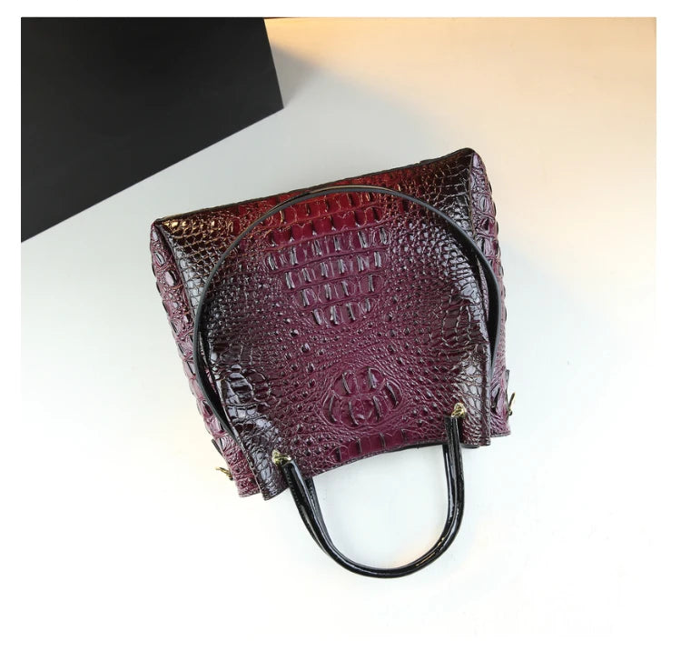 Genuine Leather Crocodile Print Tote - 2025 Trend Bucket Bag