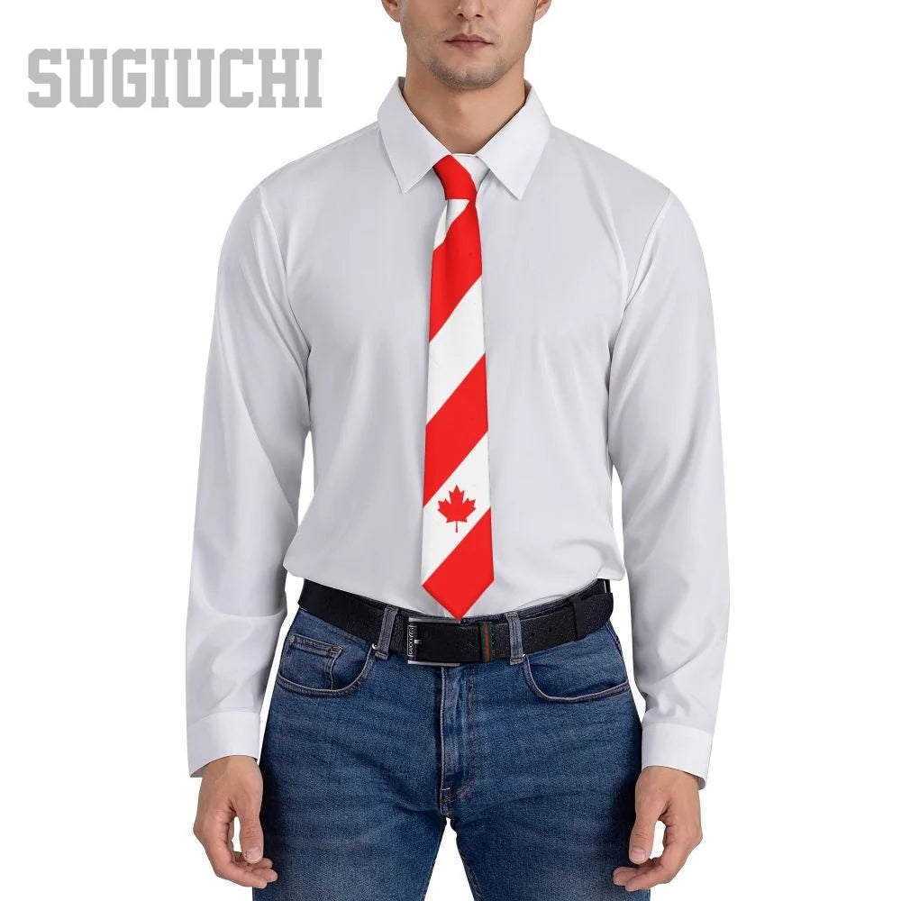 Canada Flag Emblem Neck Tie – Slim Plaid Tie for Wedding, Business & Canada Day