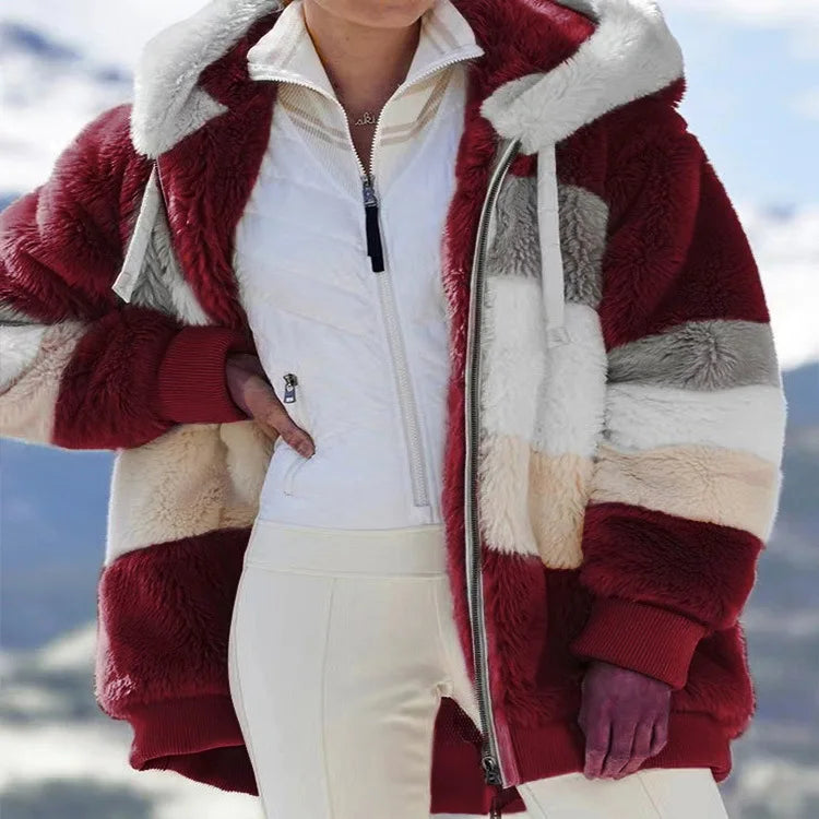 Women's Plush Hooded Jacket – Warm & Stylish Streetwear for Autumn/Winter