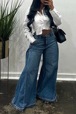 Load image into Gallery viewer, Women's Wide Leg Flare Jeans - Spliced Denim Streetwear Trousers
