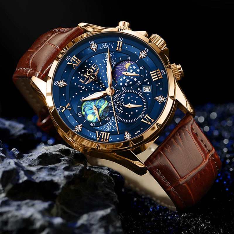 Lige Watches Mens Top Brand Luxury Casual Leather Quartz | OWNLUXE