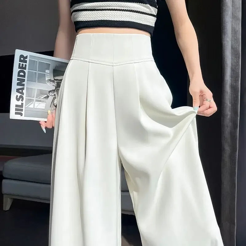 Women's High Waist Wide Leg Suit Pants - Straight Cut Floor Length Trousers