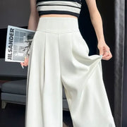 Women's High Waist Wide Leg Suit Pants - Straight Cut Floor Length Trousers