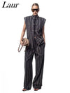 Women's Wide Leg Sleeveless Striped Pants | OWNLUXE