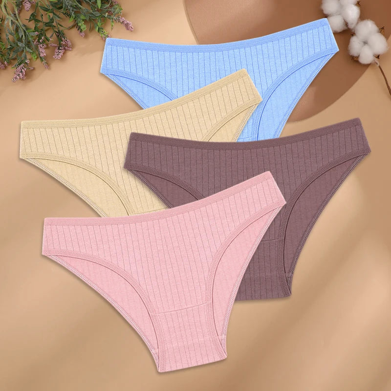 Women's Cotton Low-Rise Briefs 4-Pack | Stripes & Solids | OWNLUXE