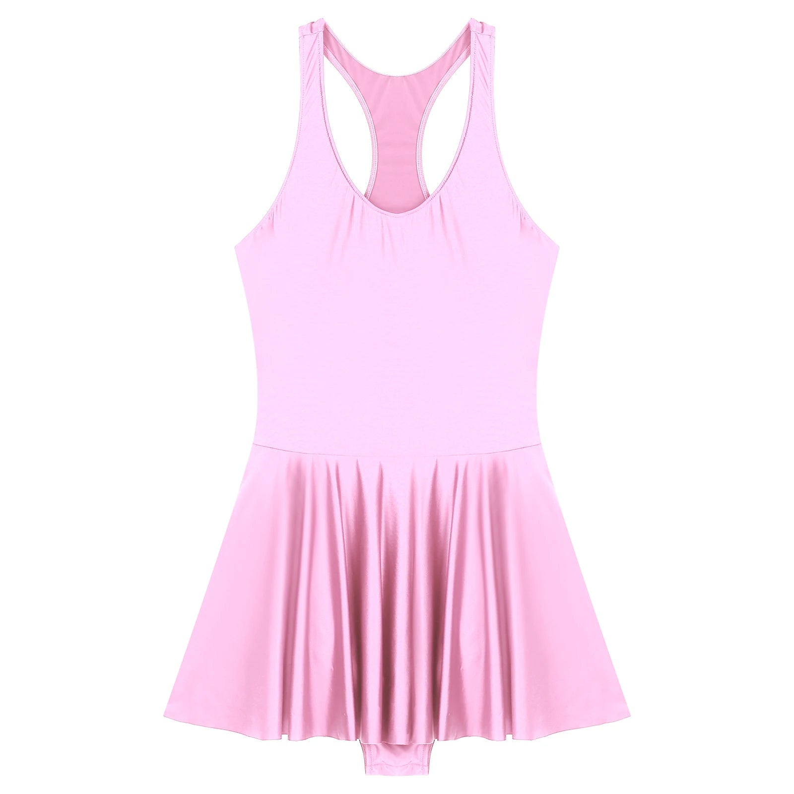 Women's Swimsuit U Neck Leotard Dresses Sportswear Swimwear Glossy Tank Dress One-Piece Sleeveless Yoga Ballet Dance Costume