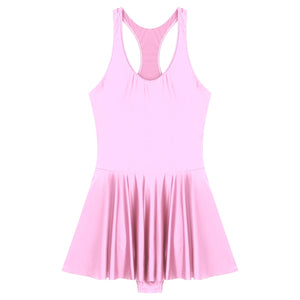 Women's Swimsuit U Neck Leotard Dresses Sportswear Swimwear Glossy Tank Dress One-Piece Sleeveless Yoga Ballet Dance Costume