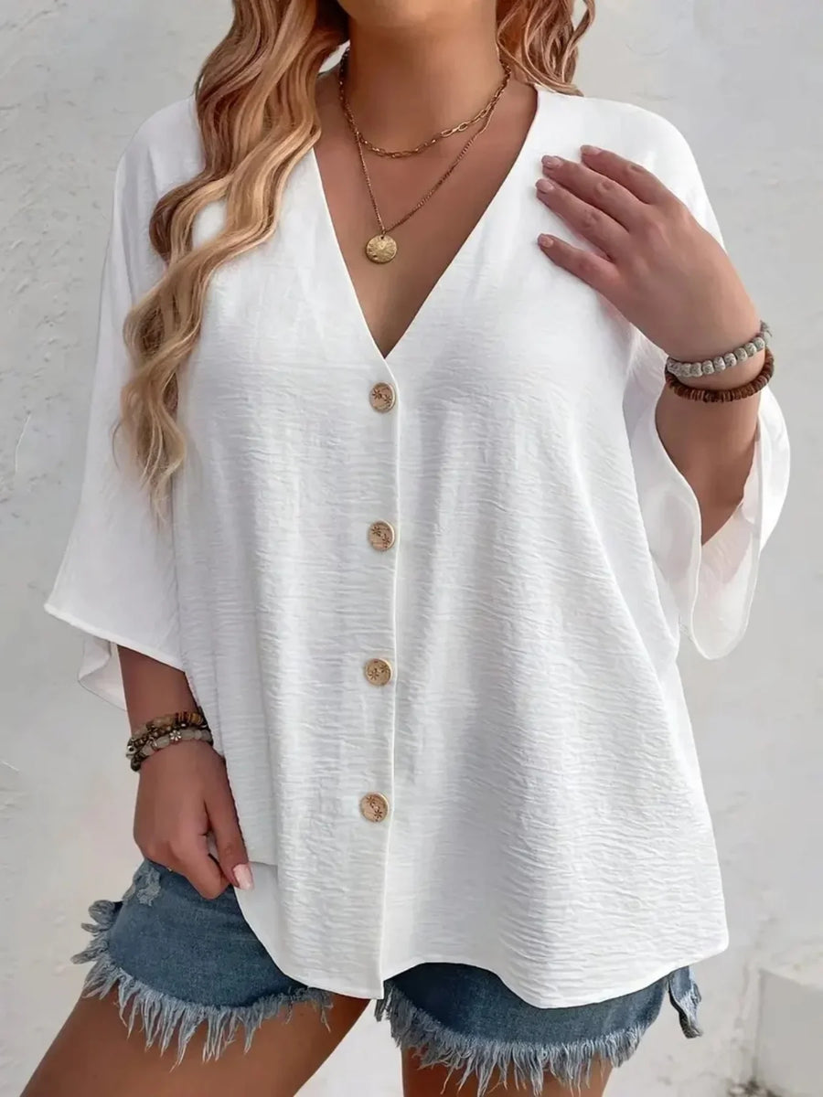 V-Neck Extended-Size Office Blouse | OWNLUXE