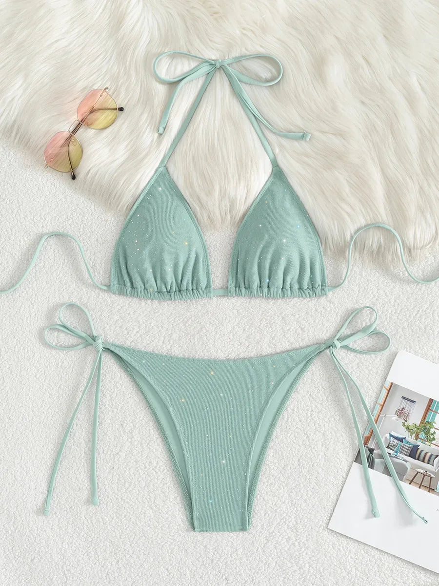 Shiny Halter Bikini Set | OWNLUXE