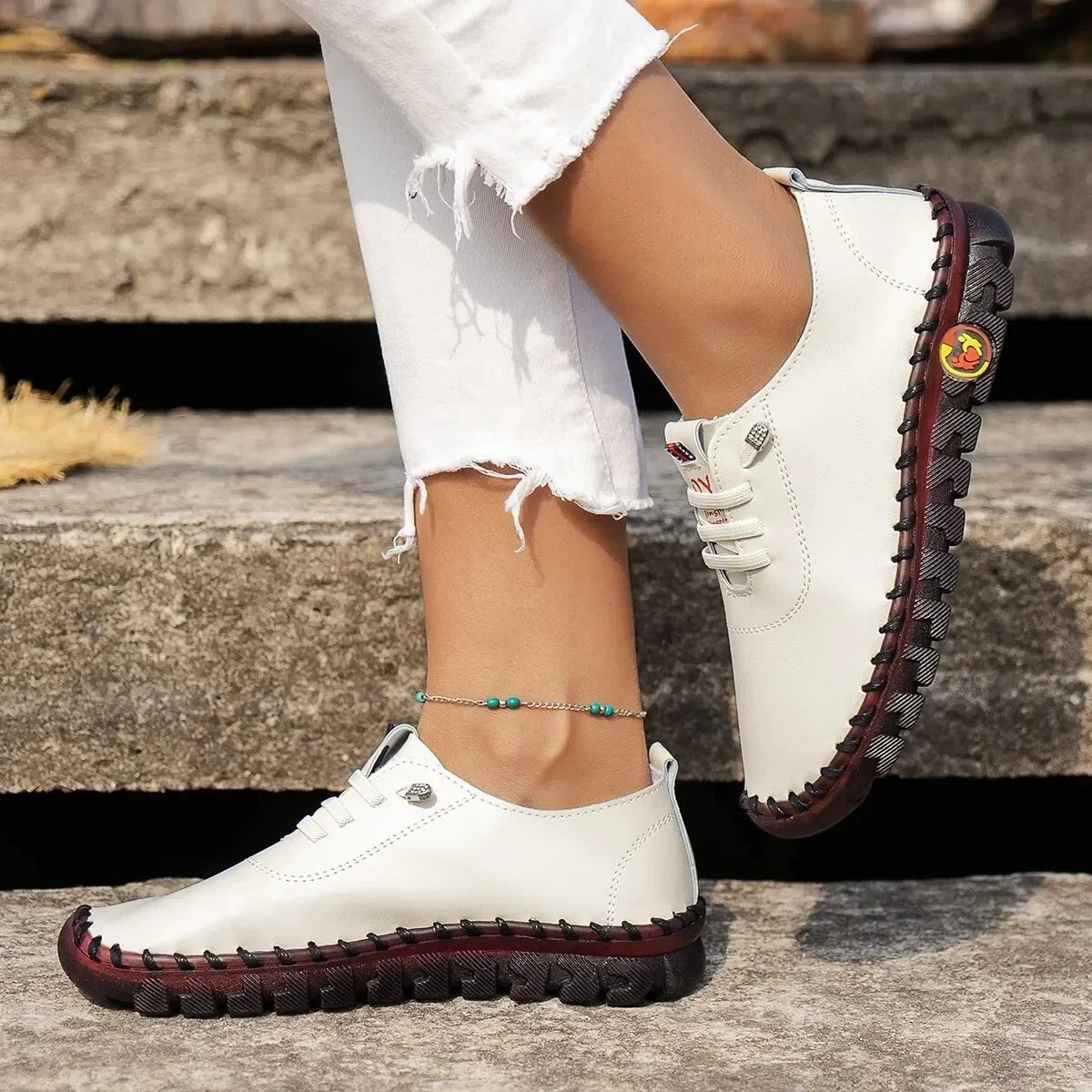 Women's Lace Leather Sneakers Shoes – Shop at OWNLUXE