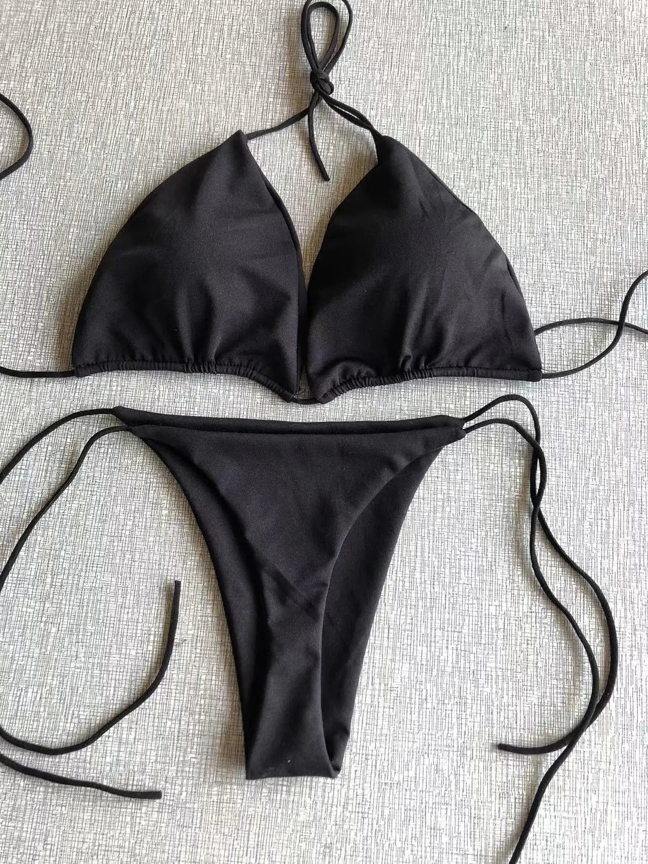 Halter Thong Tie-Front Bikini Set | OWNLUXE