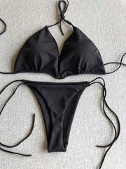Halter Thong Tie-Front Bikini Set | OWNLUXE