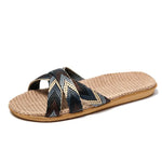 Load image into Gallery viewer, Eco-Friendly Hemp Slippers - Comfortable Flat Indoor Slides with Geometric Design
