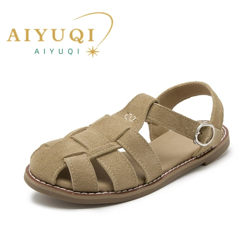 Women's Leather Retro Sandals Flat – Shop at OWNLUXE