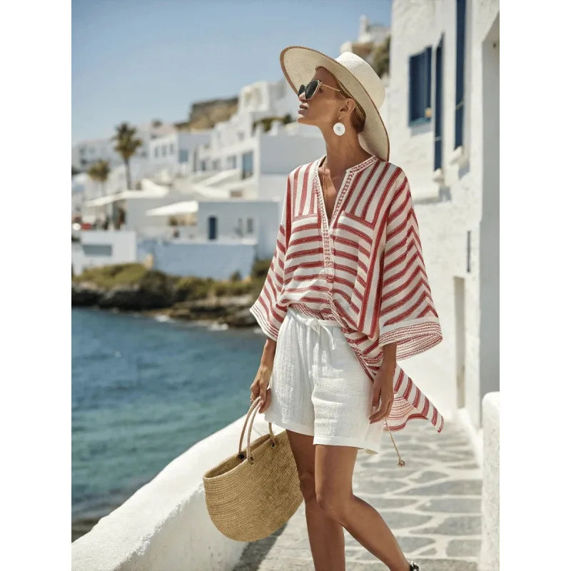 Women's Short Sleeve V-Neck Two Piece Shorts | OWNLUXE