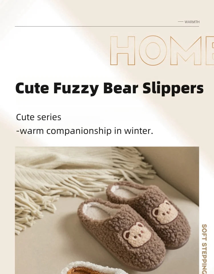 Cute Bear Fluffy Slippers – Warm Plush House Shoes