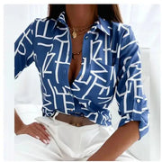 Office Ladies Printed Blouse - Long Sleeve Lapel Shirt