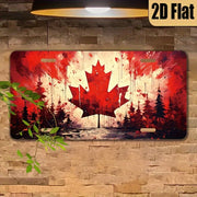 2D Flat - Vintage Canadian Maple Leaf Aluminum Wall Plaque - Patriotic Red & Leaf Design with Green Pine Trees