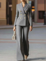 Striped Double-Breasted Blazer & Pant Suit | OWNLUXE