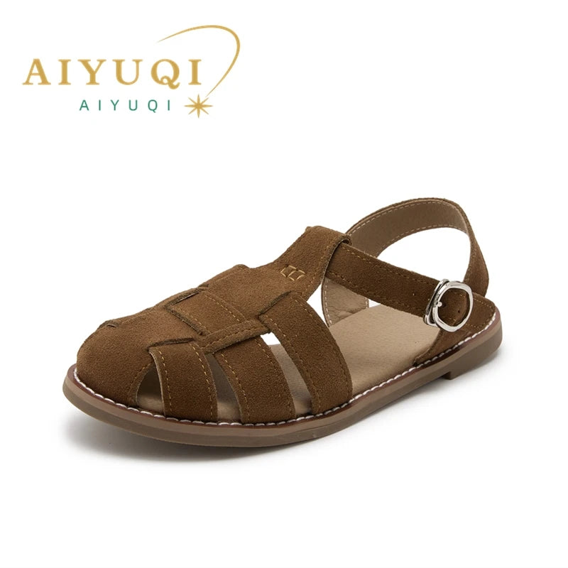 Women's Leather Retro Sandals Flat – Shop at OWNLUXE