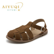 Women's Leather Retro Sandals Flat – Shop at OWNLUXE
