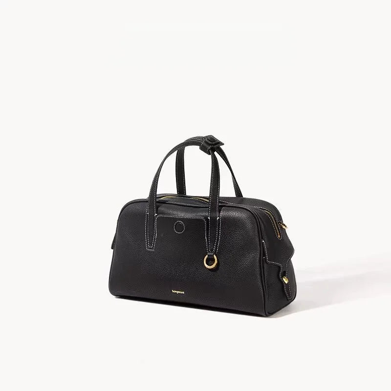 Split Leather Boston Bowling Bag - Compact Travel Crossbody Shoulder Bag | OWNLUXE