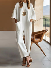 Relaxed-Fit Pocket Round-Neck Minimalist Jumpsuit | OWNLUXE