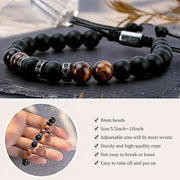 Tiger Eye & Onyx Men's Bracelet – Natural Stone & Steel Charm