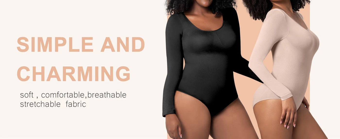 Thong Shapewear Bodysuit Long Sleeve Seamless Waist Shaper