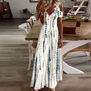 Floor-Length Printed V-Neck Camisole Dress – Elegant