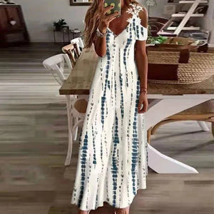 Elegant Floor-Length Printed V-Neck Camisole Dress