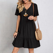 V-Neck Pleated A-Line Dress | OWNLUXE