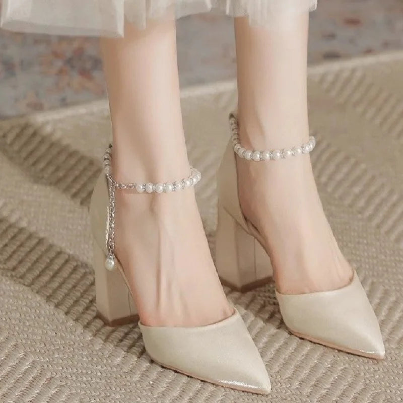 Ankle Strap Low Heel Adjustable Elegant Pearl Accessory – Shop at OWNLUXE