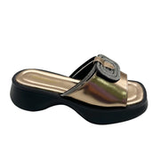 Women’s Mid Heel Slide Sandals – Cushioned Mixed-Color