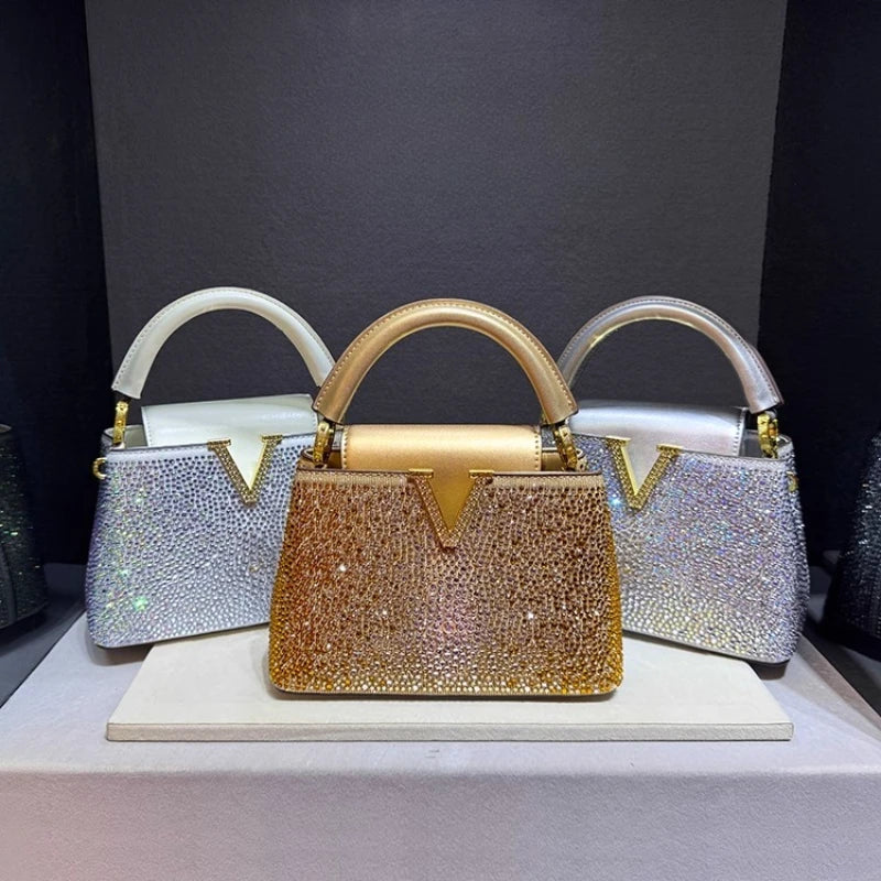 Rhinestone Embellished Leather Tote Bag - Luxury Crossbody Handbag | OWNLUXE