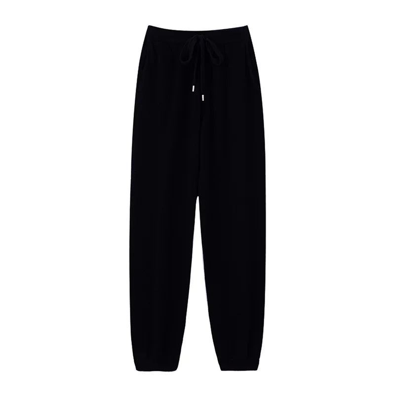 Wool Relaxed-Fit High-Waist Knit Pants | OWNLUXE