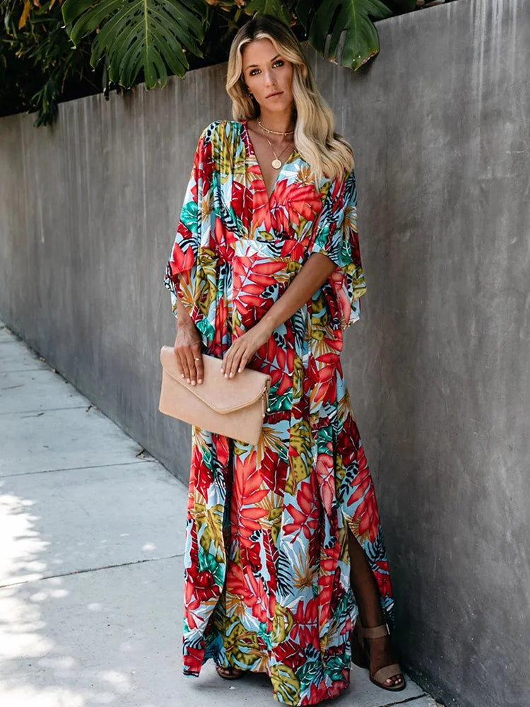 Women Swimsuit Cover Up Sleeve Kaftan Beach Tunic Dress Robe De Plage Solid White Cotton Pareo  High Collar Beachwear