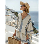 Women's Short Sleeve V-Neck Two Piece Shorts | OWNLUXE