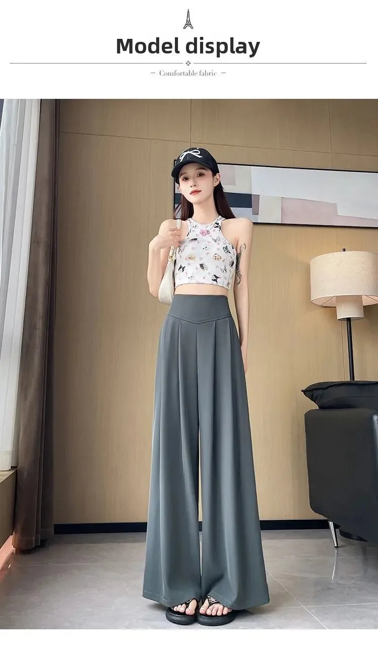 Women's High Waist Wide Leg Suit Pants - Straight Cut Floor Length Trousers